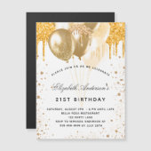 Birthday witte ballonnen glitter druist luxe magnetische uitnodiging (Voorkant / Achterkant)