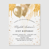 Birthday witte ballonnen glitter druist luxe magnetische uitnodiging (Voorkant)