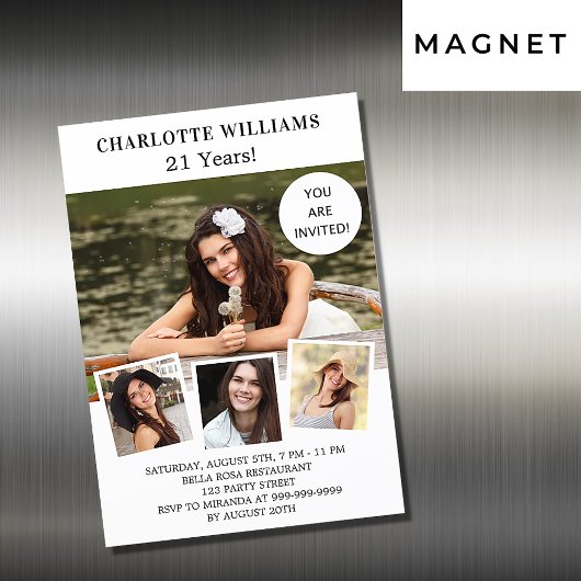 Birthday witte foto collage luxe magnetische uitnodiging