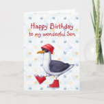 Birthday Wonderful Son Fun Cute Seagull Bird Kaart<br><div class="desc">Happy Birthday Wonderful Son of pas Cute Seagull Red Boots aan en pet Animal Humor Funny</div>