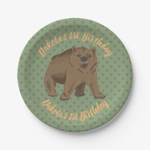Birthday Woodland Brown Beer Cub Papieren Bordje