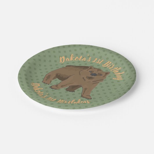 Birthday Woodland bruin Beer welp Papieren Bordje (Gekanteld)