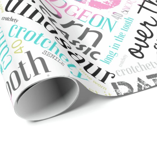 Birthday Word Cloud 40 roze ID266 Cadeaupapier (Rol Hoek)