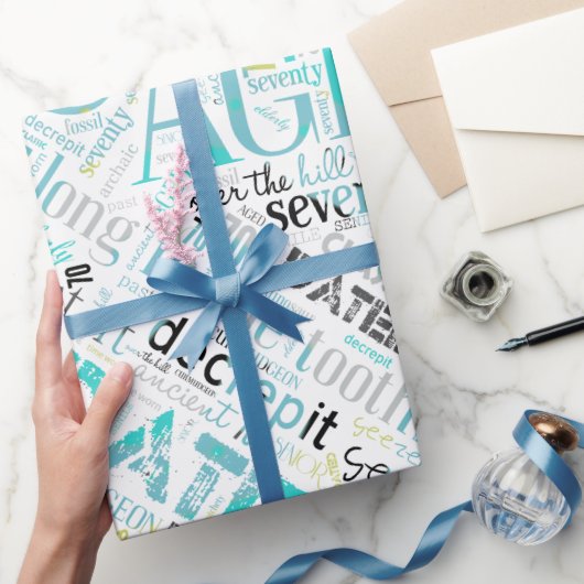 Birthday Word Cloud 70 Blue ID266 Cadeaupapier (Geschenken)