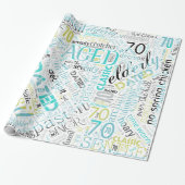Birthday Word Cloud 70 Blue ID266 Cadeaupapier (Uitgerold)