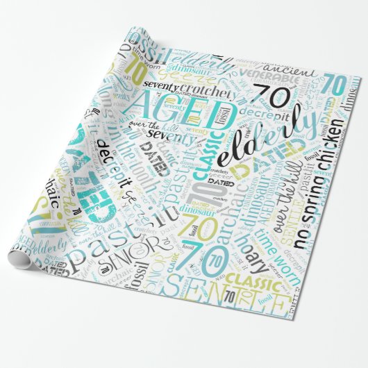 Birthday Word Cloud 70 Blue ID266 Cadeaupapier (Uitgerold)