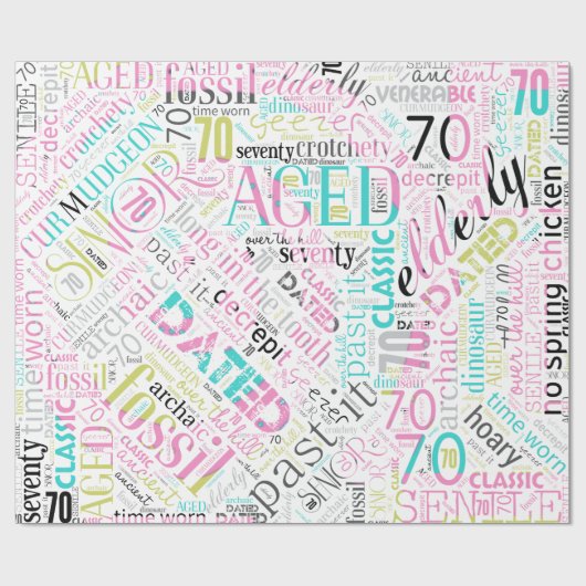 Birthday Word Cloud 70 roze ID266 Cadeaupapier (Vlak)