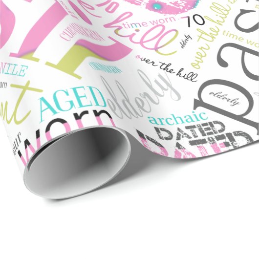 Birthday Word Cloud 70 roze ID266 Cadeaupapier (Rol Hoek)