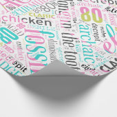 Birthday Word Cloud Eighty Pink ID266 Cadeaupapier (Hoek)