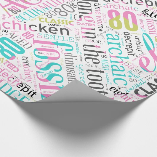 Birthday Word Cloud Eighty Pink ID266 Cadeaupapier (Hoek)