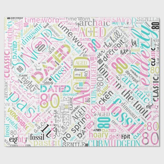 Birthday Word Cloud Eighty Pink ID266 Cadeaupapier (Vlak)