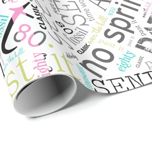 Birthday Word Cloud Eighty Pink ID266 Cadeaupapier (Rol Hoek)