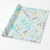 Birthday Word Cloud Forty Blue ID266 Cadeaupapier (Uitgerold)