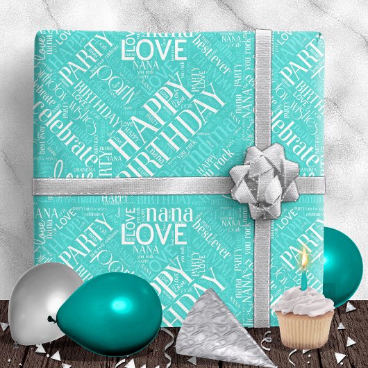 Birthday Word Cloud Grandma Blauwgroen ID276 Cadeaupapier