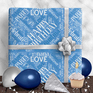 Birthday Word Cloud Grandma Blue ID276 Cadeaupapier