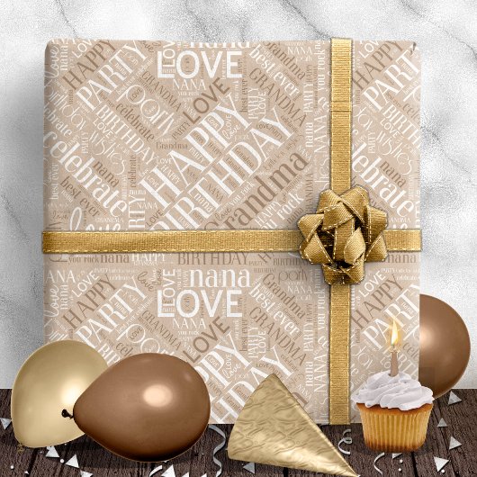 Birthday Word Cloud Grandma Mocha ID276 Cadeaupapier