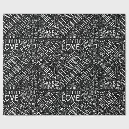 Birthday Word Cloud Grandma Silver ID276 Cadeaupapier (Vlak)