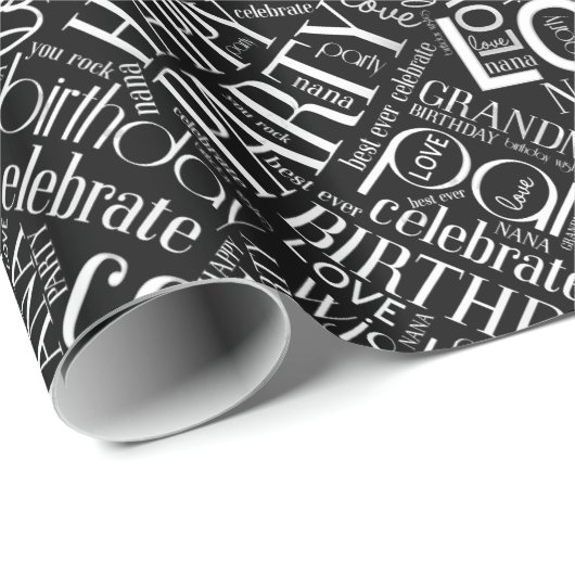 Birthday Word Cloud Grandma Silver ID276 Cadeaupapier (Rol Hoek)