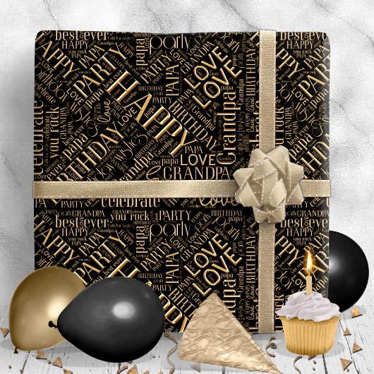 Birthday Word Cloud Grandpa Gold ID276 Cadeaupapier