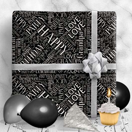 Birthday Word Cloud Grandpa Silver ID276 Cadeaupapier