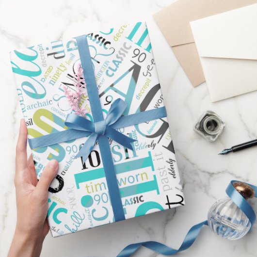 Birthday Word Cloud N90 Blue ID266 Cadeaupapier (Geschenken)