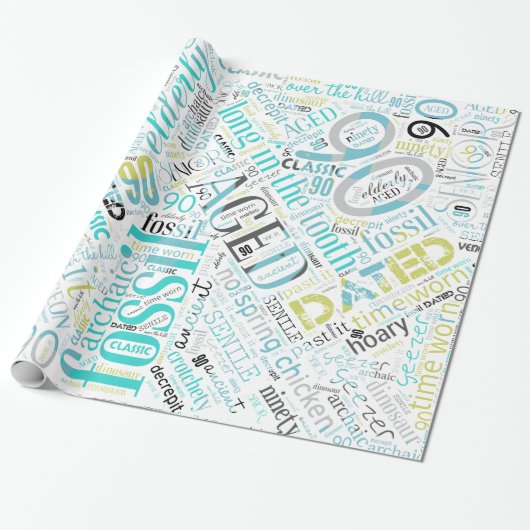 Birthday Word Cloud N90 Blue ID266 Cadeaupapier (Uitgerold)