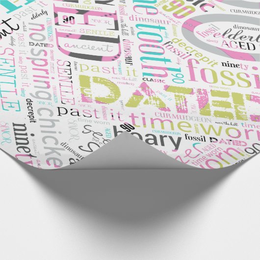 Birthday Word Cloud Ninety Pink ID266 Cadeaupapier (Hoek)