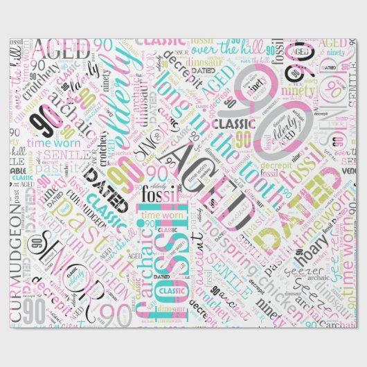 Birthday Word Cloud Ninety Pink ID266 Cadeaupapier (Vlak)