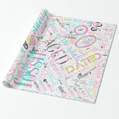 Birthday Word Cloud Ninety Pink ID266 Cadeaupapier (Uitgerold)