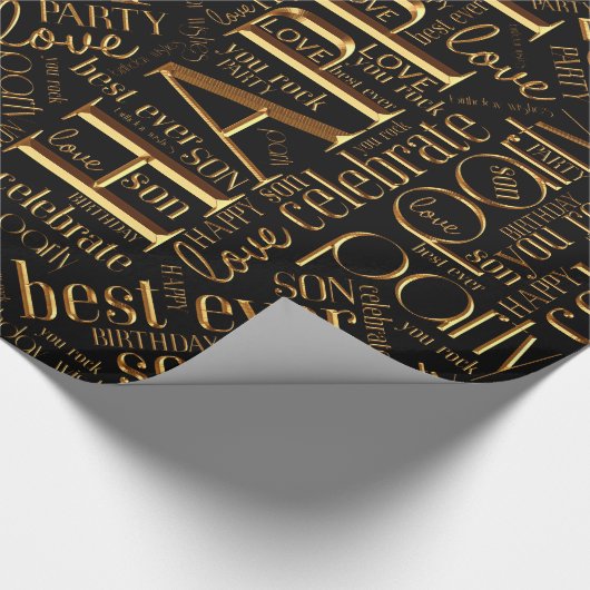 Birthday Word Cloud Son Gold ID272 Cadeaupapier (Hoek)