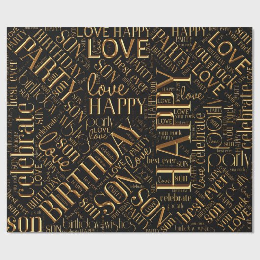 Birthday Word Cloud Son Gold ID272 Cadeaupapier (Vlak)
