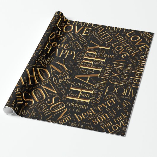 Birthday Word Cloud Son Gold ID272 Cadeaupapier (Uitgerold)