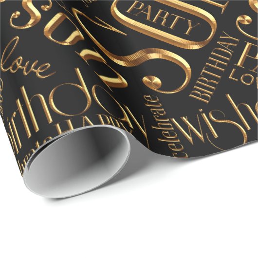 Birthday Word Cloud Son Gold ID272 Cadeaupapier (Rol Hoek)