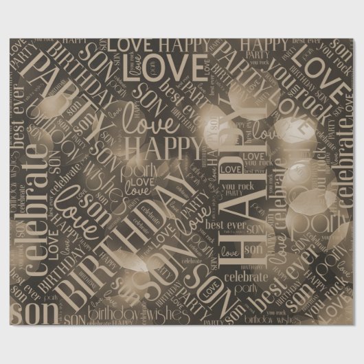 Birthday Word Cloud Son Mocha ID272 Cadeaupapier (Vlak)