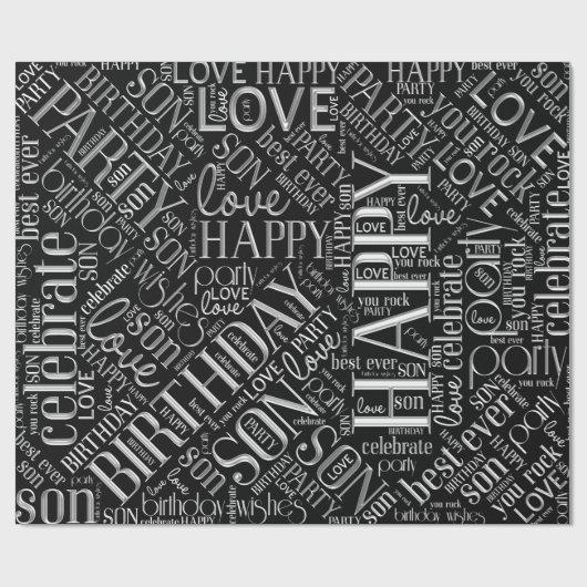 Birthday Word Cloud Son Silver ID272 Cadeaupapier (Vlak)