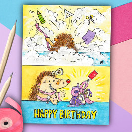 Birthday Wrapping Disaster briefkaart door N. Jane