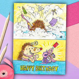 Birthday Wrapping Disaster briefkaart door N. Jane