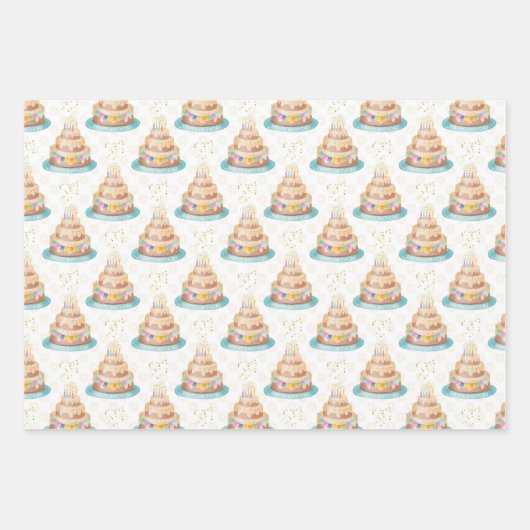 Birthday Wrapping Paper Cake and Rainbows Set van (Voorkant)