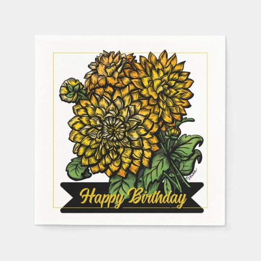 Birthday Yellow Dahlias Floral  Servet (Voorkant)