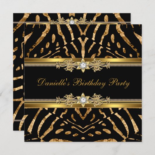 Birthday Zebra Black Gold Diamond Kaart (Voorkant / Achterkant)