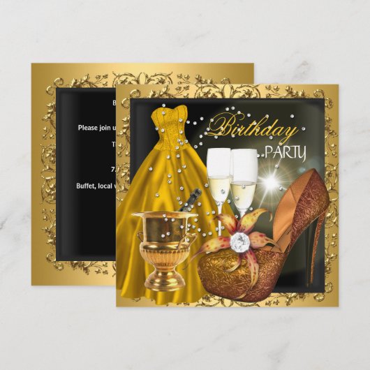 Birthday Zebra Gold Dress Gown Kaart (Voorkant / Achterkant)