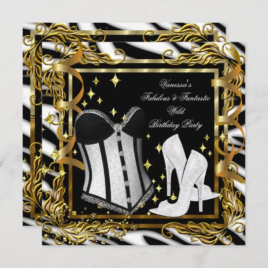 Birthday Zebra High Hiel Gold Corset Kaart (Voorkant / Achterkant)
