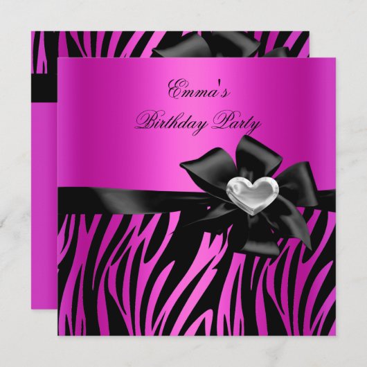 Birthday Zebra Silver Hot Pink Black Kaart (Voorkant / Achterkant)