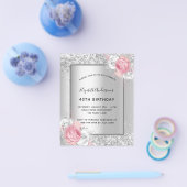 Birthday zilroze florale begrotingsuitnodiging flyer (Enkel)