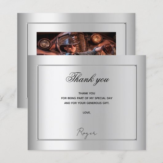 Birthday zilver foto bedankt budget (Voorkant / Achterkant)