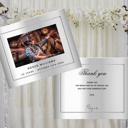 Birthday zilver foto bedankt budget flyer