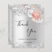 Birthday zilver roos goudbloemen dank u! (Voorkant / Achterkant)