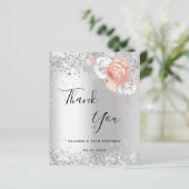 Birthday zilver roos goudbloemen dank u! (Staand voorkant)