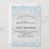 Birthday zilverblauw glitter glans kaart (Voorkant)