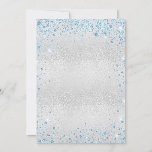 Birthday zilverblauw glitter glans kaart (Achterkant)